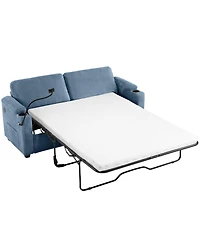 Navy Corduroy Sleeper Sofa with Mattress, Usb Ports & Storage