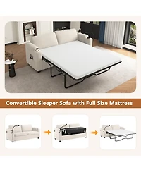 Navy Corduroy Sleeper Sofa with Mattress, Usb Ports & Storage