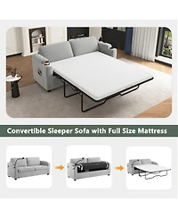 Navy Corduroy Sleeper Sofa with Mattress, Usb Ports & Storage