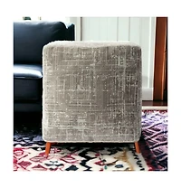 18" Grey Polyester Blend Ottoman