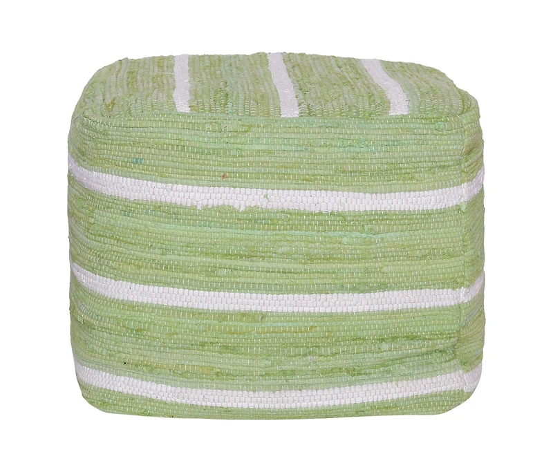 Cotton Cube Striped Pouf Ottoman for Living Room Seating and Decor