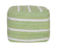 Cotton Cube Striped Pouf Ottoman for Living Room Seating and Decor