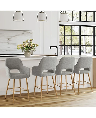 Set of 4 Upholstered Counter Height Stools with Armrests, 25.5'' Counter Chairs for Kitchen Island-Maison Boucle