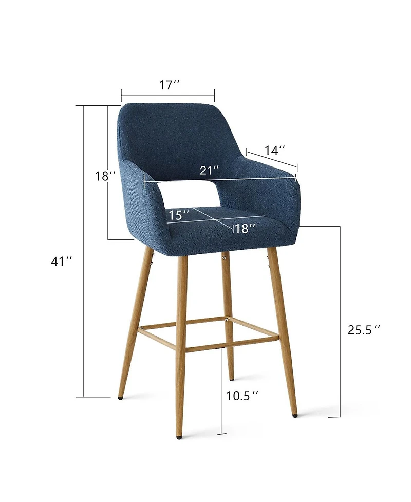 Set of 4 Upholstered Counter Height Stools with Armrests, 25.5'' Chairs for Kitchen Island-Maison Boucle