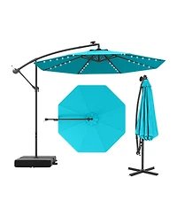 10 Ft Patio Umbrella Offset Cantilever Umbrella with 40 Solar Powered Lights-Turquoise