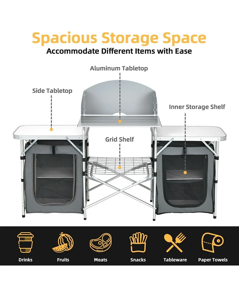 Folding Camping Table with Storage Organizer-Gray