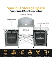 Folding Camping Table with Storage Organizer-Gray