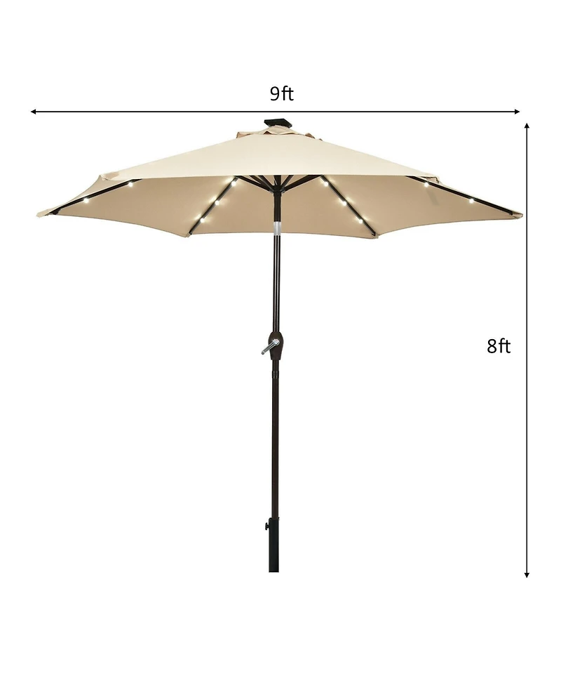 9 Feet Solar Led Lighted Patio Market Umbrella with Tilt Adjustment without Base