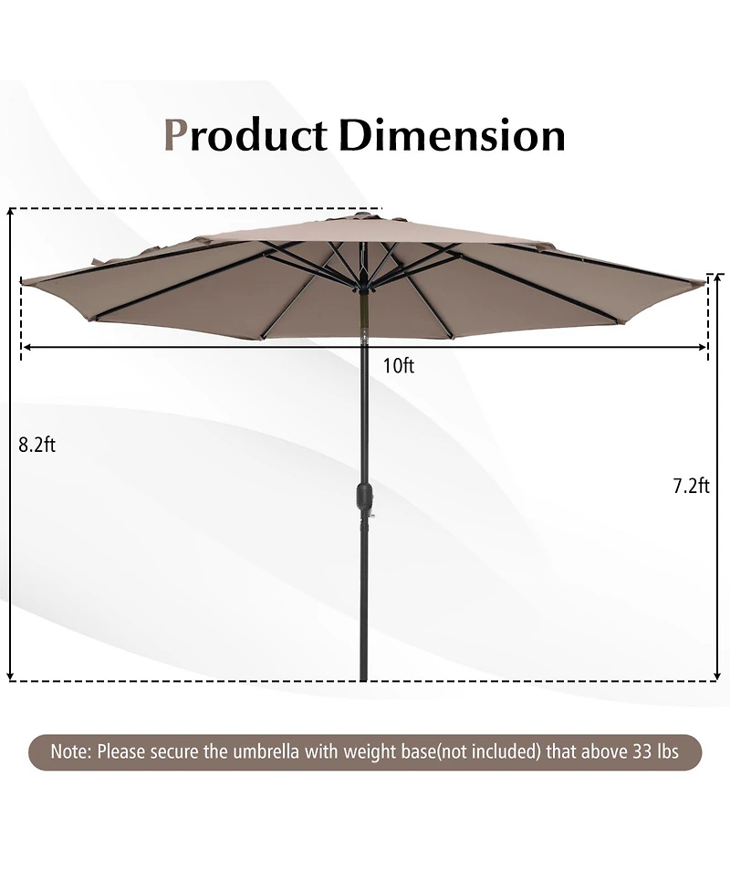 10 Feet Outdoor Patio Umbrella with Tilt Adjustment and Crank