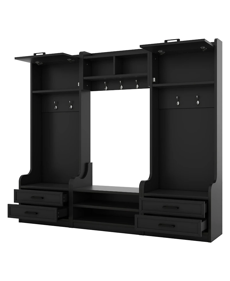 Streamdale 4-in-1 Hall Tree Coat Rack, Bench, Storage, & Hooks - Black