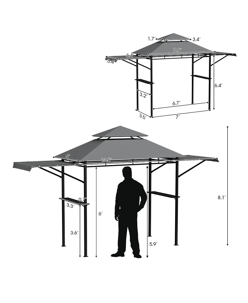 13.5 x 4 Feet Patio Bbq Grill Gazebo Canopy with Dual Side Awnings