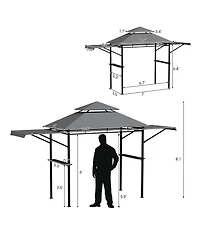 13.5 x 4 Feet Patio Bbq Grill Gazebo Canopy with Dual Side Awnings