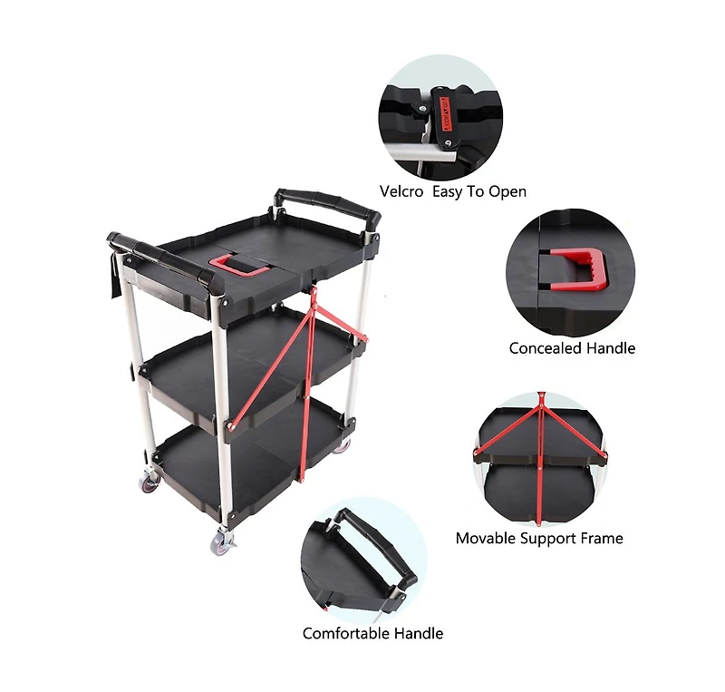 Streamdale Furniture 3-Tier Foldable Service Cart Portable, Effortless, and Versatile