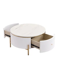 Streamdale Modern Round Coffee Table with 2 large Drawers Storage Accent Table(31.5")