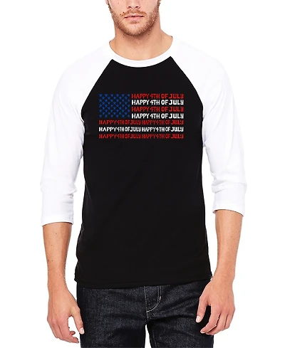 La Pop Art Men's Happy 4th of July Raglan Baseball Word T-Shirt