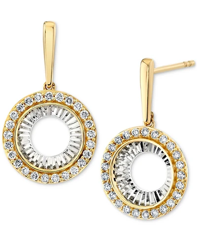 Diamond Sunray Circle Drop Earrings (1/2 ct. t.w.) in 14k Two-Tone Gold