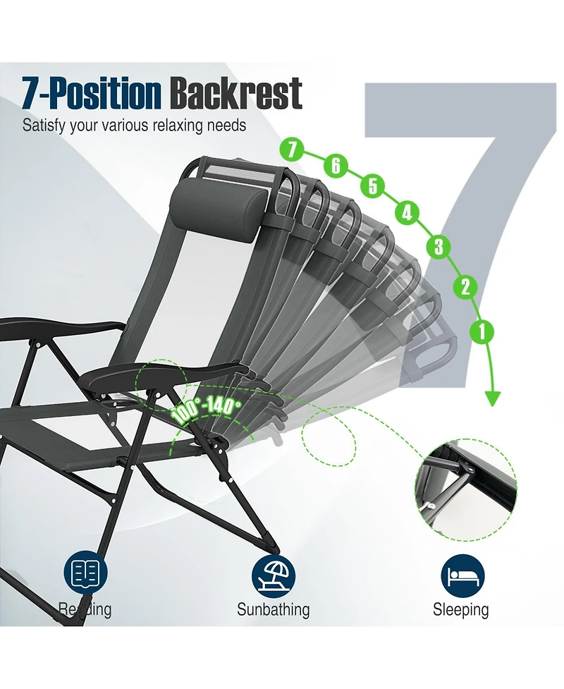 Outdoor Folding Chairs Set of 2 with Armrests and 7-Level Backrest
