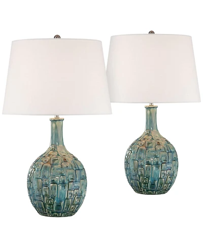 360 Lighting 26" High Gourd Mid Century Modern Coastal Table Lamps Set of 2 Teal Ceramic Living Room Bedroom (Colors May Vary)