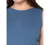 Liverpool Plus Ribbed Boat-Neck Sleeveless Top