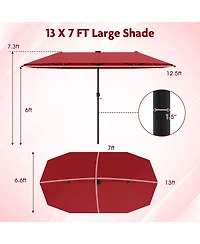 13 Ft Large Patio Umbrella with Led Solar Lights and Crank Handle