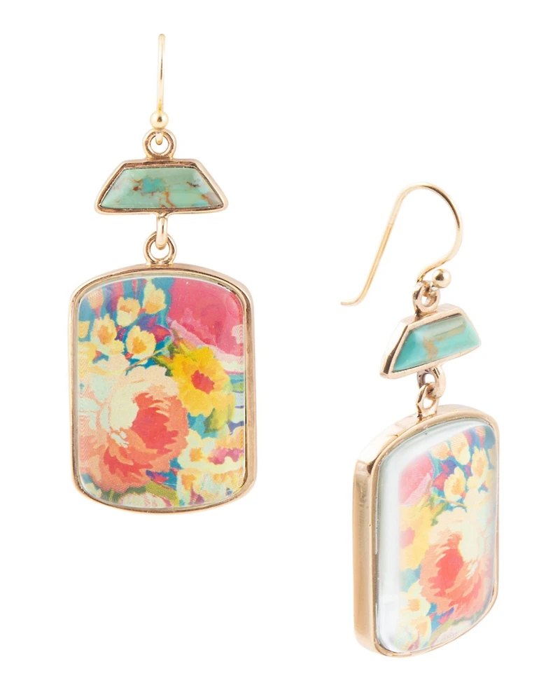 Barse Scenic Floral Blue Turquoise Golden Earrings