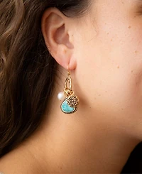 Barse Blue Turquoise and White Cultivated Pearl Multi Charm Earrings
