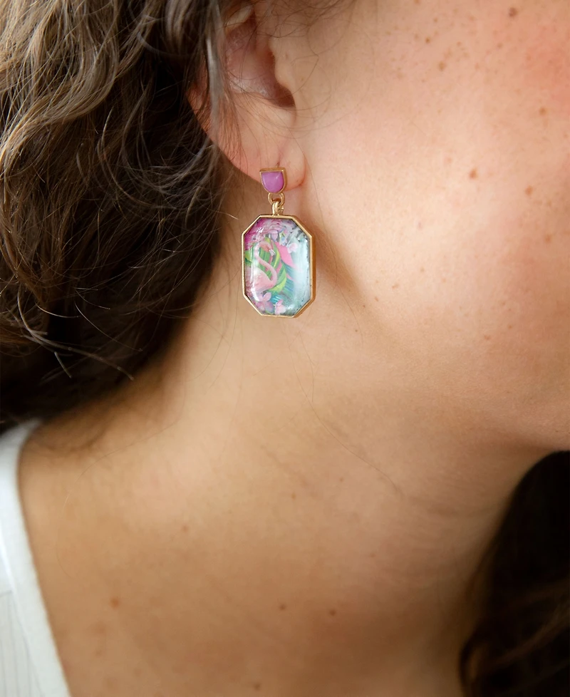Barse Scenic Pink Flamingo Agate Golden Drop Earrings