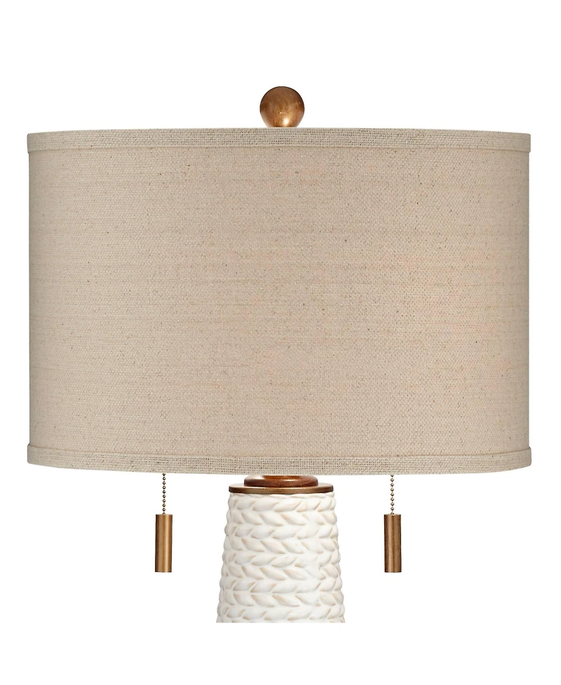 Possini Euro Design Kingston Modern Mid Century Table Lamps 32 3/4" Tall Set of 2 White Textured Ceramic Taupe Drum Shade for Bedroom Living Room