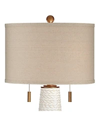 Possini Euro Design Kingston Modern Mid Century Table Lamps 32 3/4" Tall Set of 2 White Textured Ceramic Taupe Drum Shade for Bedroom Living Room
