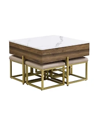 Streamdale Modern Square Lift-Top Coffee Table Set with Storage & 4 Ottomans