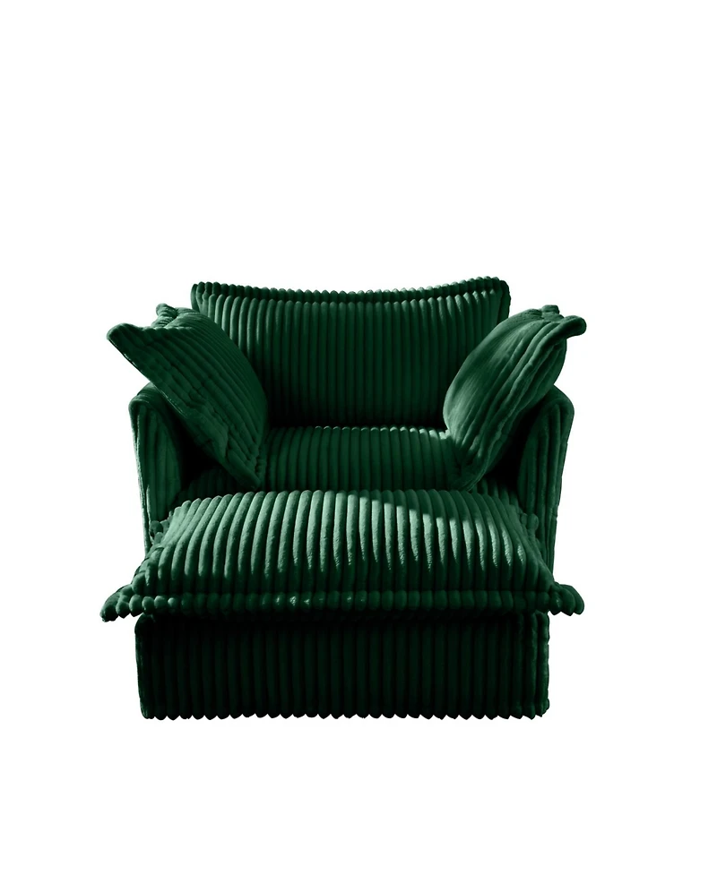 Streamdale Green Corduroy Armchair Set with Ottoman