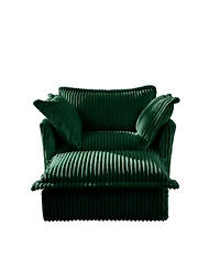 Streamdale Green Corduroy Armchair Set with Ottoman