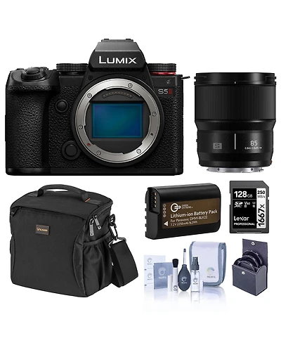 Panasonic Lumix S5II Mirrorless Camera, Black, with Lumix S 85mm f/1.8 Lens, Bundle with 128GB Memory Card, Alpine 160 Shoulder Bag, Extra Battery and