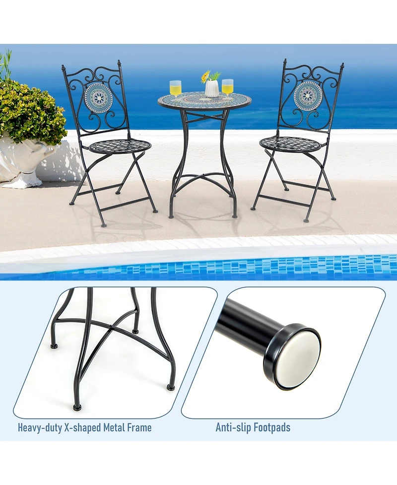 24 Inch Patio Bistro Table with Ceramic Tile Tabletop-Multicolor