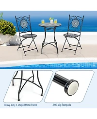 24 Inch Patio Bistro Table with Ceramic Tile Tabletop-Multicolor