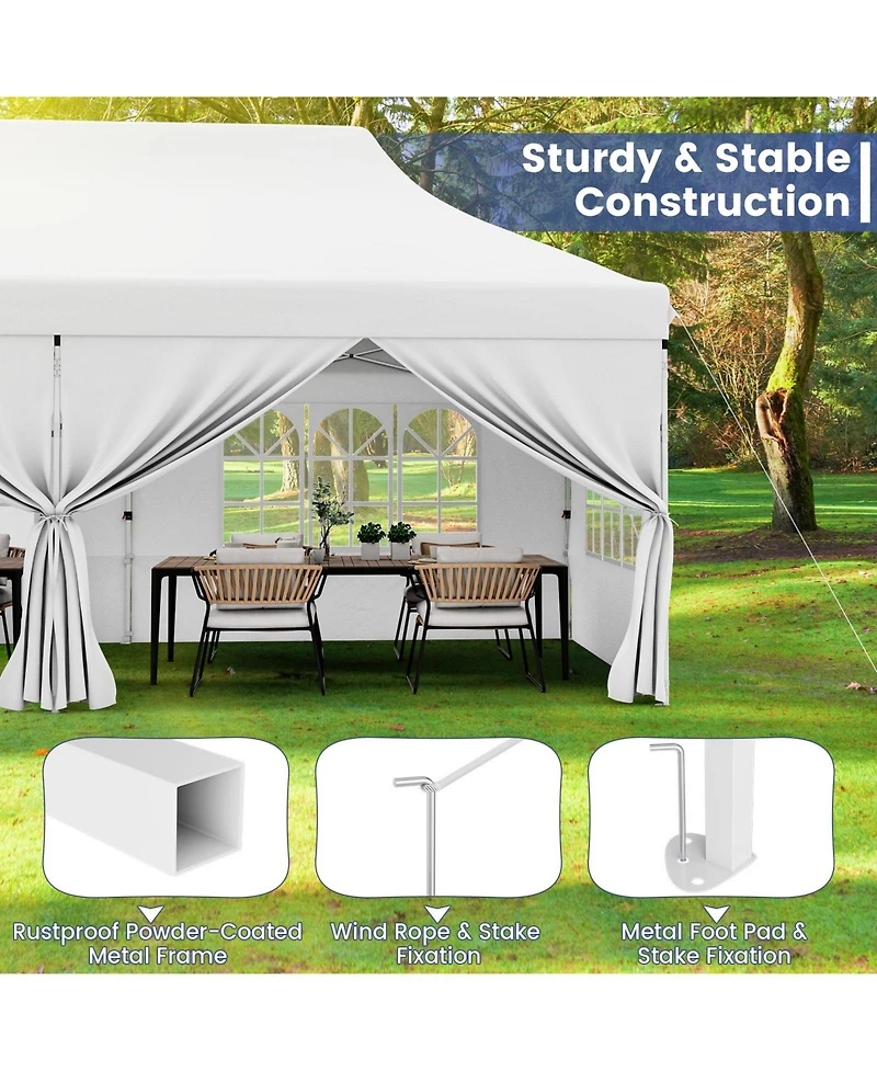 10 x 20 Ft Pop up Canopy with 6 Sidewalls and Windows and Carrying Bag for Party Wedding Picnic-White