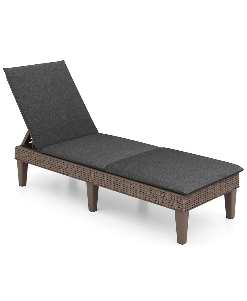 Patio Lounge Outdoor Recliner Chair with Cushion 3-Position Adjustable Backrest-Gray