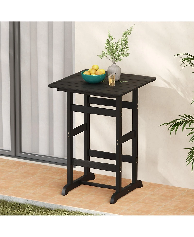 30 Inch Square Bar Table Dining Table with Slatted Tabletop for Poolside