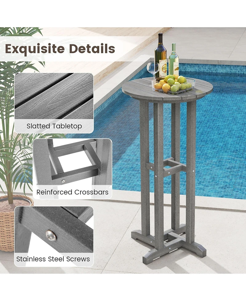 21.5 Inch Round Bar Table Patio Hdpe Bar Height Dining Table with Slatted Tabletop