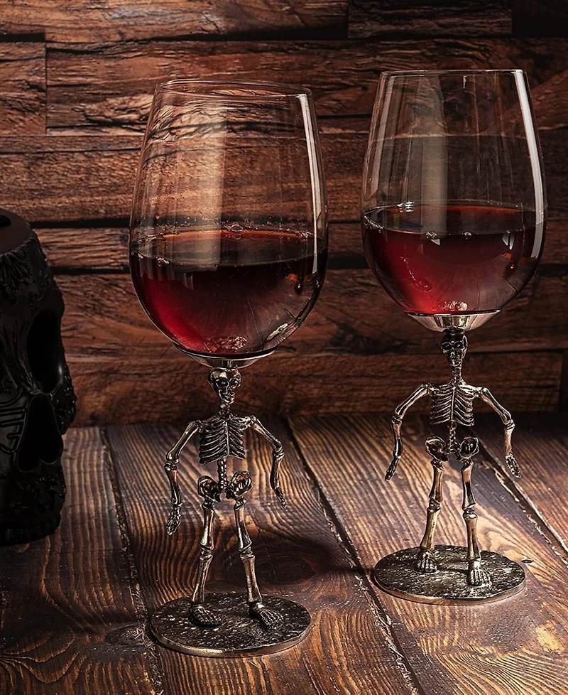 The Wine Savant Skeleton Stemmed Wine Glasses, Set of 2
