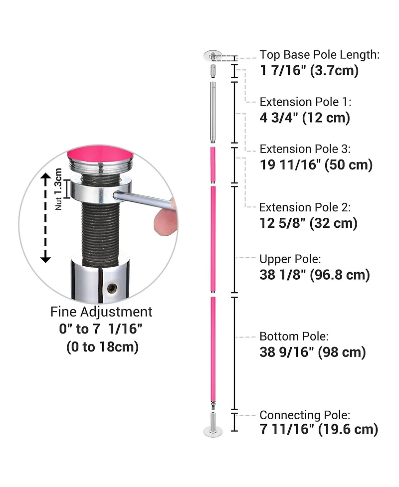 Yescom 10.9 Ft Static Spinning Dancing Pole Kit 45mm Silicone Party Club Exercise Pink