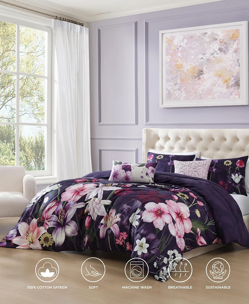 Bebejan Morning Glory Bedding 100% Cotton Sateen 5 Piece King Size Reversible Comforter Set