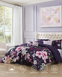 Bebejan Morning Glory Bedding 100% Cotton Sateen 5 Piece King Size Reversible Comforter Set