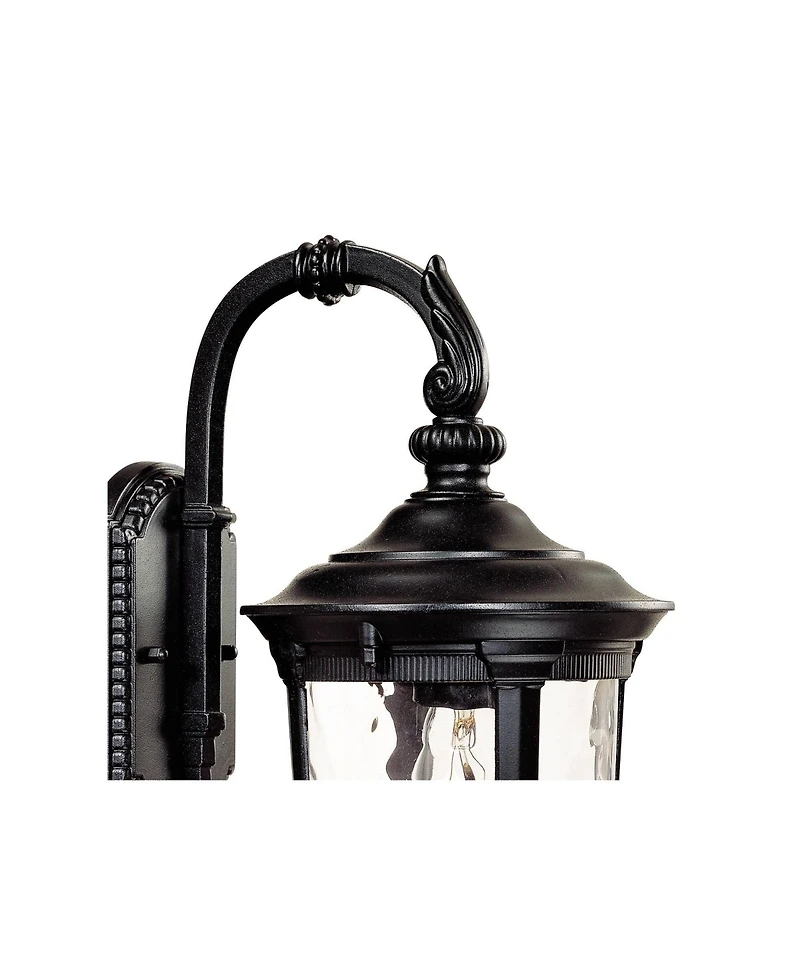 John Timberland Bellagio Vintage Outdoor Wall Light Fixtures Set of 2 Texturized Black Downbridge 16 1/2" Clear Hammered Glass for Post Exterior
