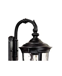 John Timberland Bellagio Vintage Outdoor Wall Light Fixtures Set of 2 Texturized Black Downbridge 16 1/2" Clear Hammered Glass for Post Exterior