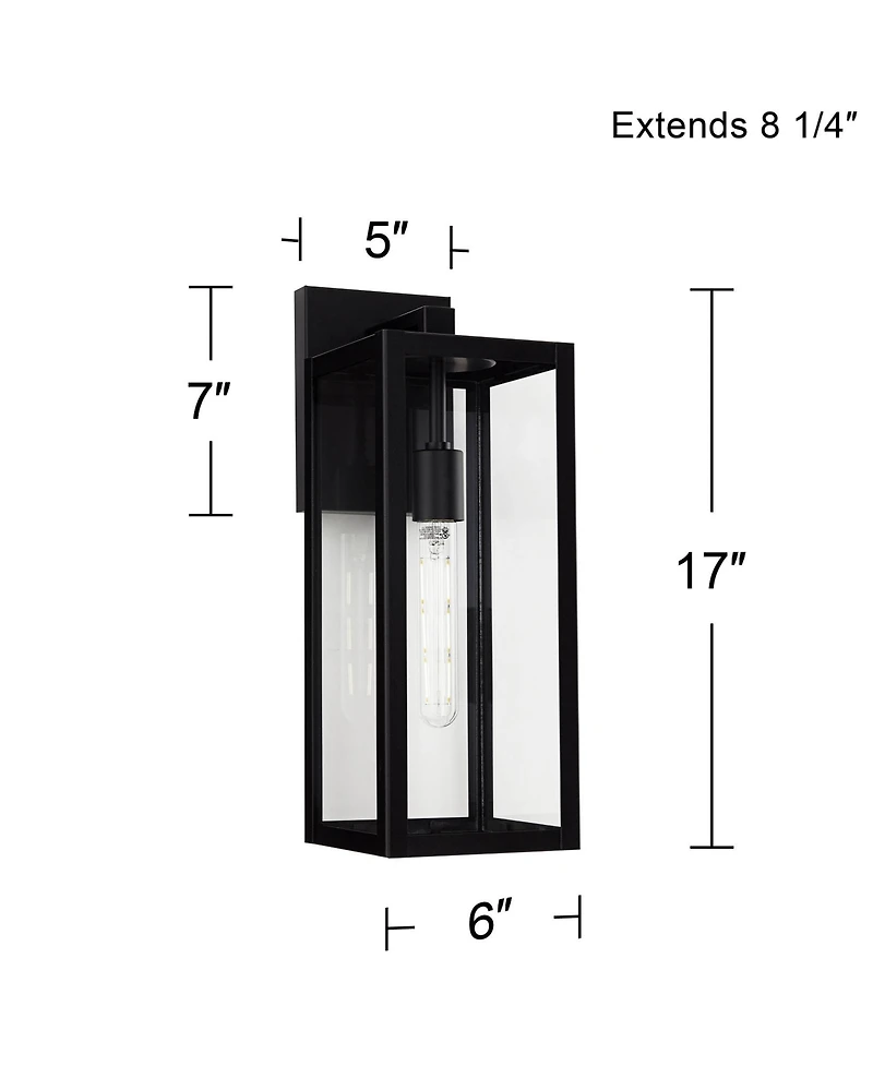 John Timberland Titan Modern Outdoor Wall Light Fixtures Set of 2 Mystic Black Rectangular Frame 17" Clear Glass for Post Exterior Barn