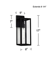 John Timberland Titan Modern Outdoor Wall Light Fixtures Set of 2 Mystic Black Rectangular Frame 17" Clear Glass for Post Exterior Barn