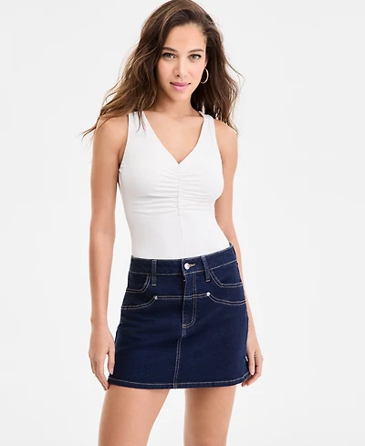 Bar Iii Women's Ruched V-Neck Sleeveless Bodysuit, Exclusively at Macy's