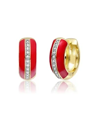 14K Gold Plated with Clear Cubic Zirconia Colored Enamel Hoop Earrings