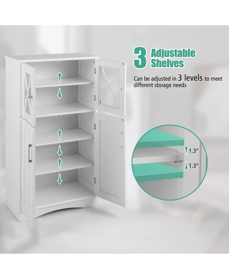 4 Doors Freeestanding Bathroom Floor Cabinet with Adjustable Shelves